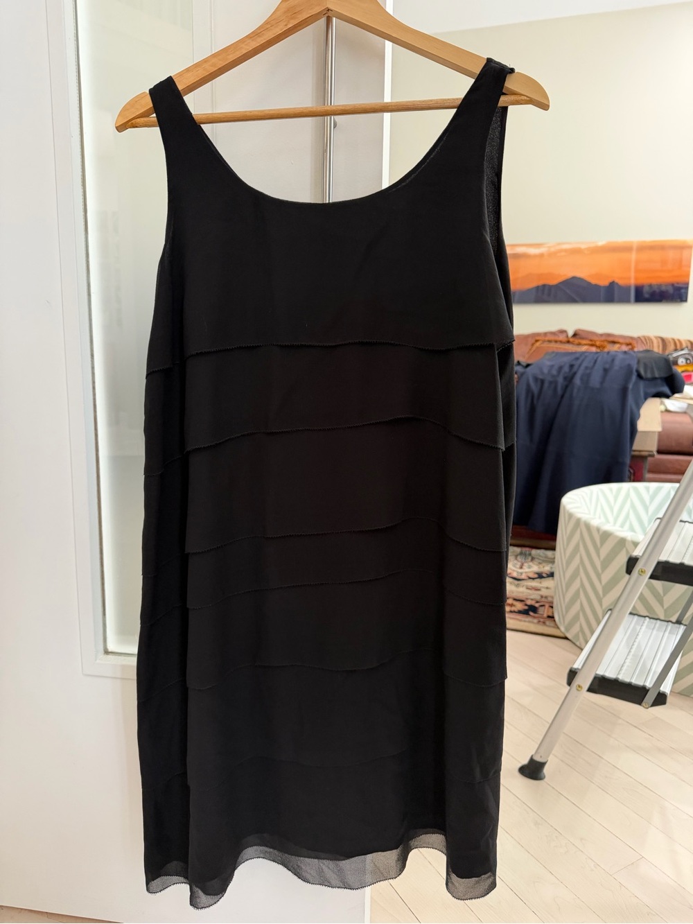 Eileen Fisher Black Layered Scoop-Neck Mini Dress